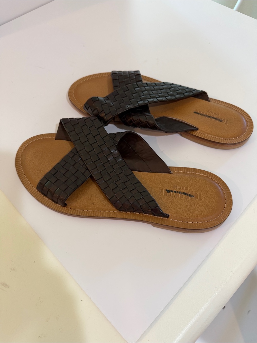 Todd Snyder Dark Brown Woven Leather Crossover Sandals Sz 10.  Tub10